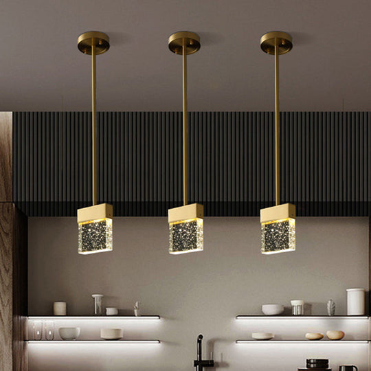 Modern Mini Crystal Pendant Ceiling Light For Dining Room - Clear Led Downlight With Bubble Cuboid