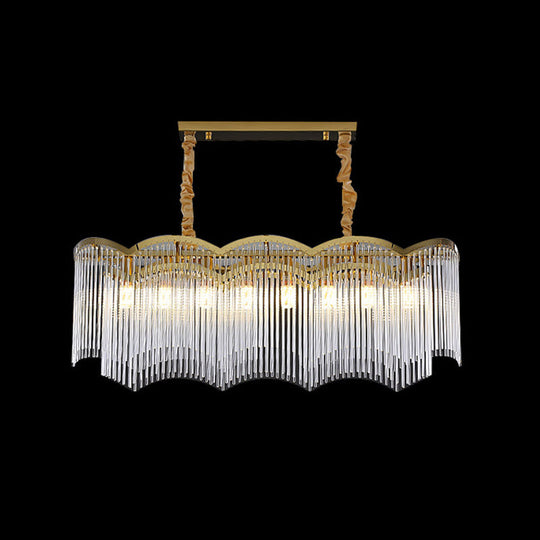 Contemporary Gold Pendant Light With 8 Wavy Frame Clear Crystal Tubes