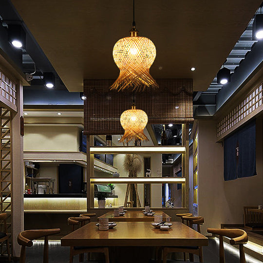 Bamboo Jellyfish Hanging Lamp - Asian 1-Light Pendant For Restaurants
