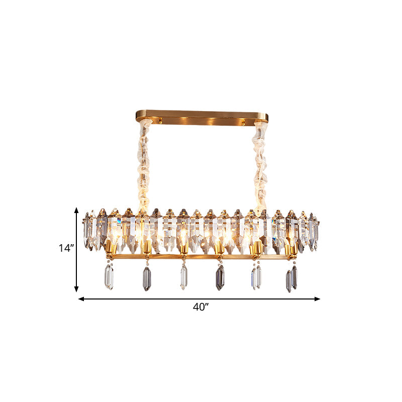 Crystal Drop Island Lighting - 12 Heads Modern Clear Oval Design For Dining Hall