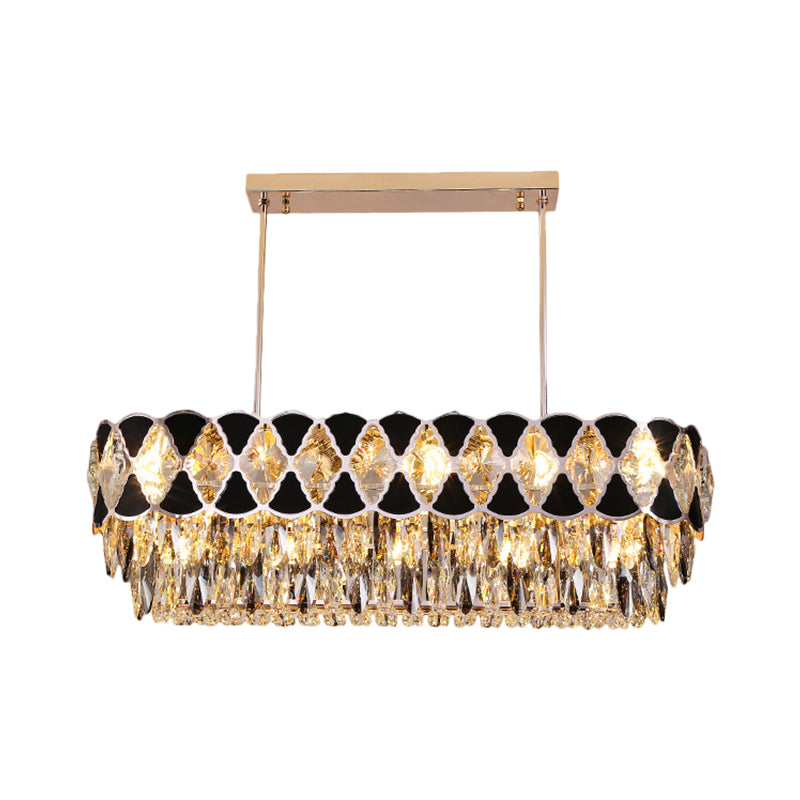 Contemporary Island Ceiling Lamp With Clear Crystal Prisms And Black Triangle Ornament