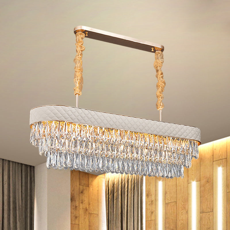 Modern Drum Crystal Drops Pendant Light With 12 Heads For Dining Room Clear