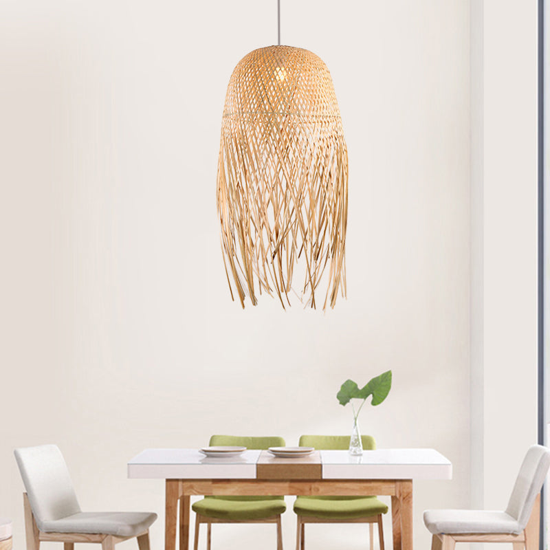 Hand-Woven Bamboo Pendant Light - Asian Style 1 Beige Suspension Lamp For Restaurants White