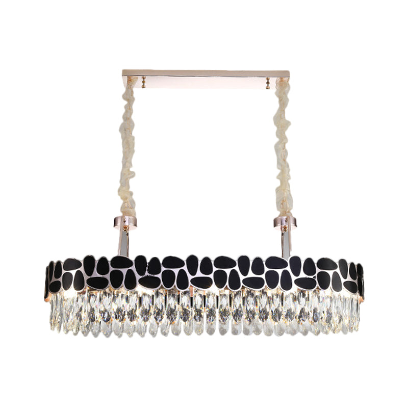 Black 8-Head Island Lamp With Modern Clear Crystal Prisms - Oval Light Fixture