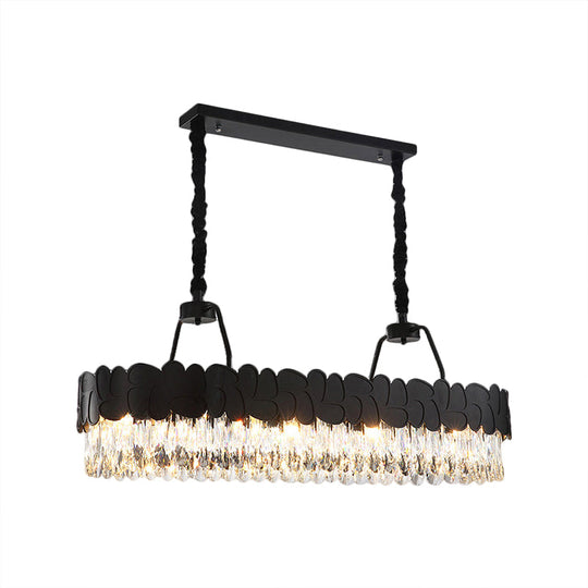 Modern Black Oval Island Chandelier With Clear Crystal Blocks - 8 Heads Ideal For Dining Room