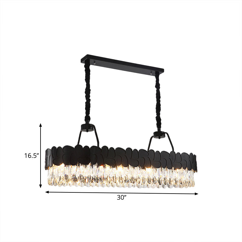 Modern Black Oval Island Chandelier With Clear Crystal Blocks - 8 Heads Ideal For Dining Room