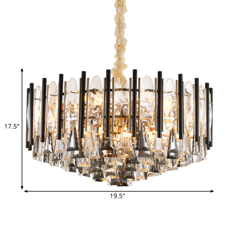 Modern Clear Crystal Chandelier with 12 Tapered Heads and Triangular Drops - Black Tubes