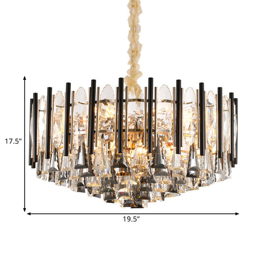 Modern Clear Crystal Chandelier with 12 Tapered Heads and Triangular Drops - Black Tubes