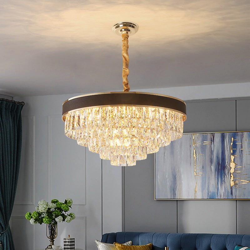 Tapered Clear Crystal Blocks Ceiling Chandelier - Modern 8/10 Heads Suspension Lamp, 18"/23.5" Width