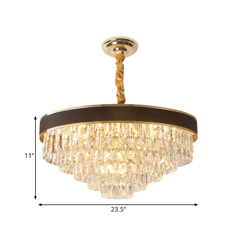Tapered Clear Crystal Blocks Ceiling Chandelier - Modern 8/10 Heads Suspension Lamp, 18"/23.5" Width