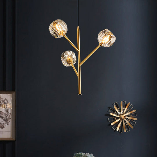 Modern Crystal Ball Chandelier With Gold Suspension Lighting - 3/6 Heads | Branches Parlour 3 /