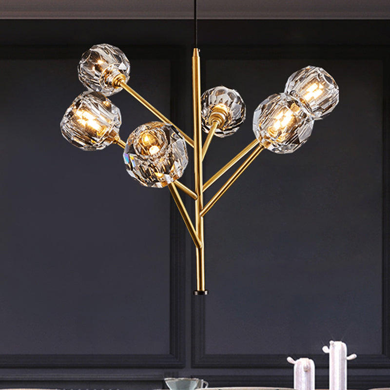 Modern Crystal Ball Chandelier With Gold Suspension Lighting - 3/6 Heads | Branches Parlour 6 /