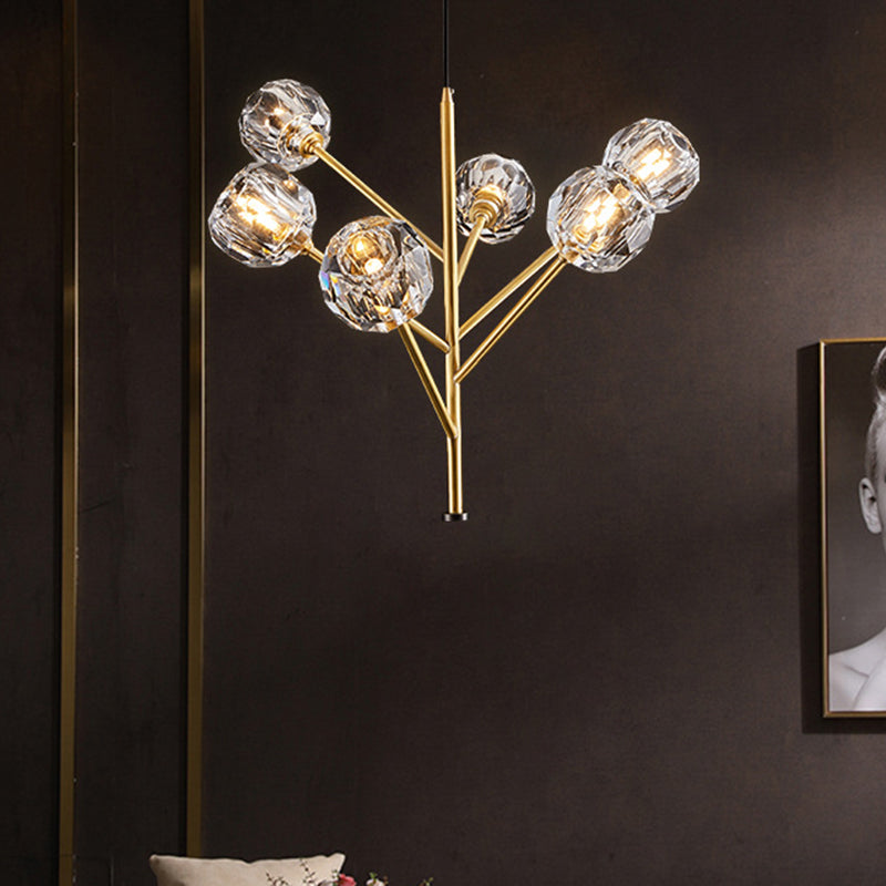 Modern Crystal Ball Chandelier With Gold Suspension Lighting - 3/6 Heads | Branches Parlour
