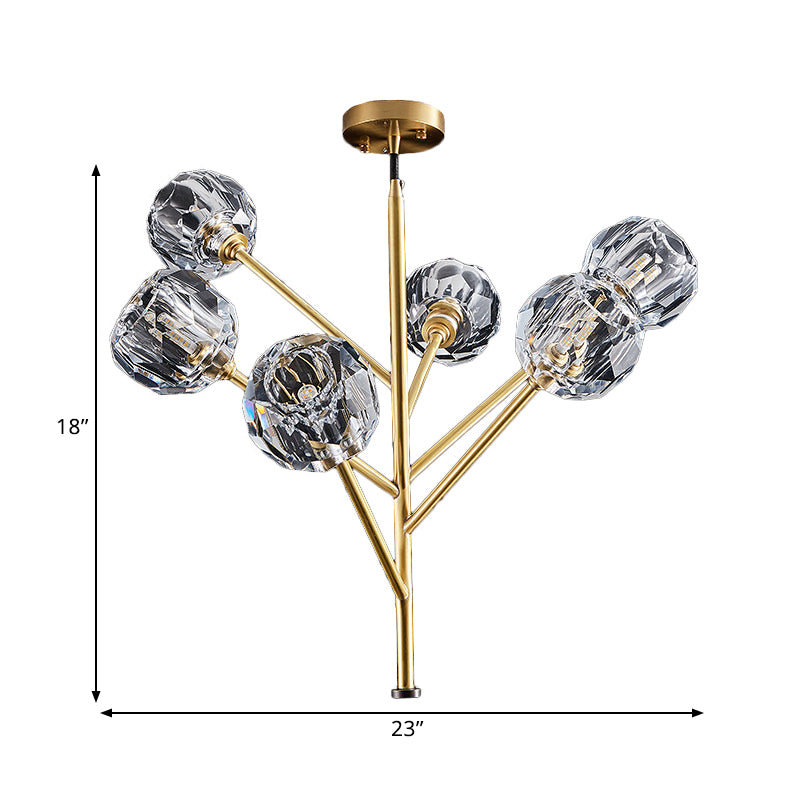 Modern Crystal Ball Chandelier - Gold Suspension Lighting with 3/6 Head Options