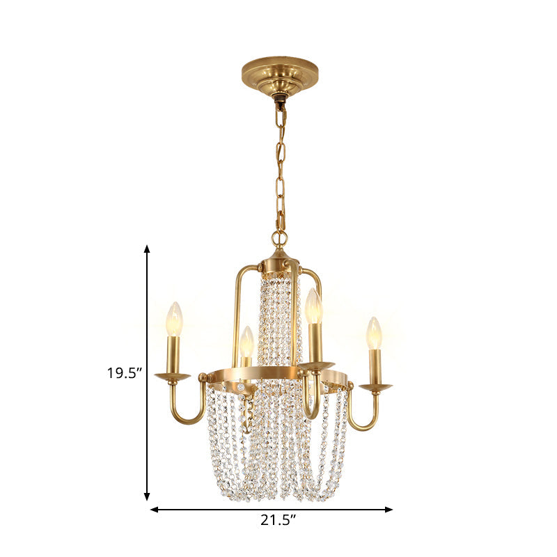 Traditional Gold Crystal Chandelier With 4 Hanging Candelabra Bulbs