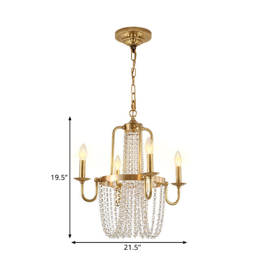 Traditional Gold Crystal Chandelier With 4 Hanging Candelabra Bulbs