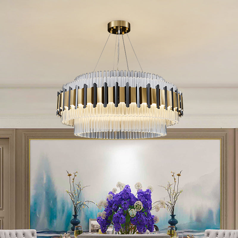 Contemporary LED Crystal Chandelier - Clear Tubes, Ceiling Light Fixture for Parlor