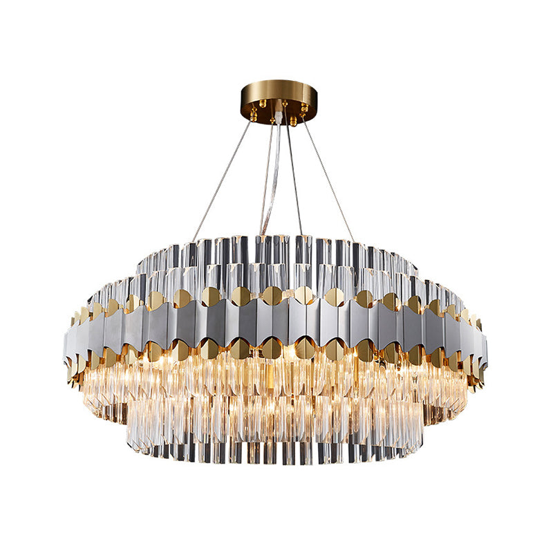 Modern Crystal Pendant Light with Clear Round Ceiling Mount - 12 Heads, Gold Finish - Ideal for Restaurants