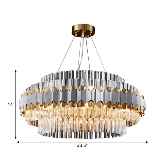 Modern Crystal Pendant Light with Clear Round Ceiling Mount - 12 Heads, Gold Finish - Ideal for Restaurants