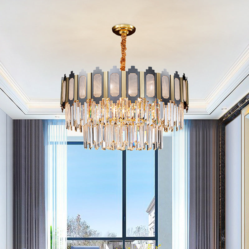 Contemporary Crystal Chandelier With 10 Clear Prisms