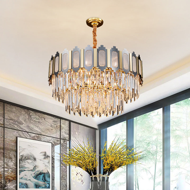 Contemporary Crystal Prisms Chandelier - 10 Bulbs, Clear, Circular Design for Suspension Lighting in Dining Hall