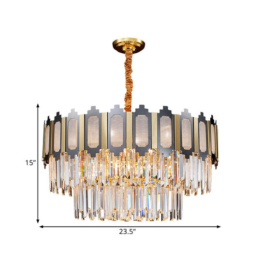 Contemporary Crystal Prisms Chandelier - 10 Bulbs, Clear, Circular Design for Suspension Lighting in Dining Hall