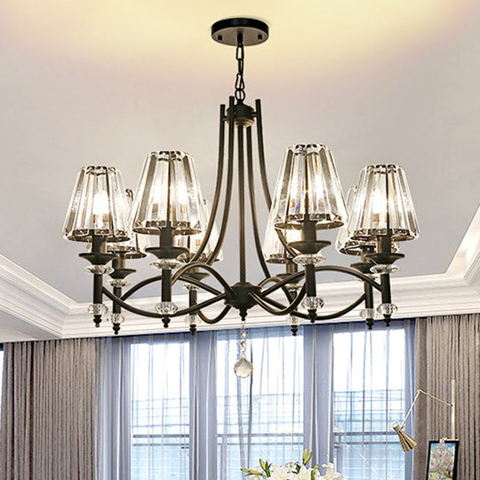 Modern Black Chandelier: 8-Head Hanging Light Fixture with Crystal Swirled Arms and Glass Ball Accents