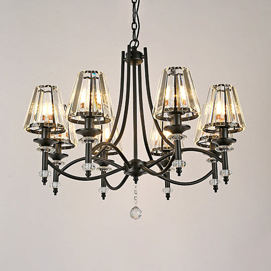 Black Swirled Arms Crystal Chandelier With Glass Ball: 8 Heads Hanging Light Fixture