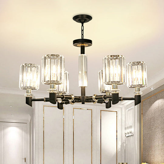 Contemporary 3/6 Bulb Clear Crystal Chandelier With Black Metal Frame 6 /