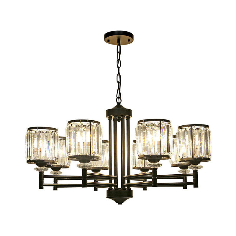 Modern Crystal Drum Shade 8 Heads Black/Gold Chandelier Lamp With Metal Frame