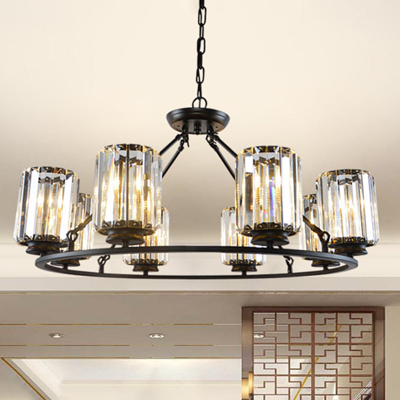 6/8 Bulb Clear Crystal Ring Chandelier With Black Cylinder Shade 8 /