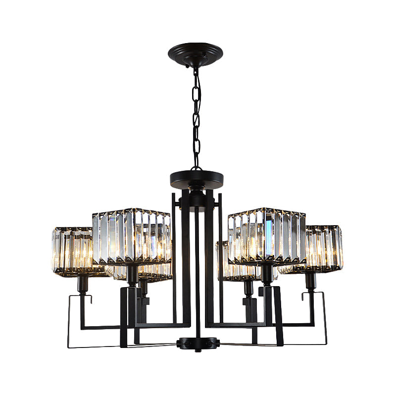 Modern Black Crystal Chandelier with Crooked Metal Frame - 6/8 Heads, Clear Cubic Shades