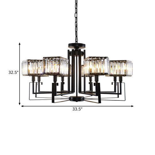 Modern Black Crystal Chandelier Lighting: 6/8-Head Metal Frame Hanging Light With Crooked Design