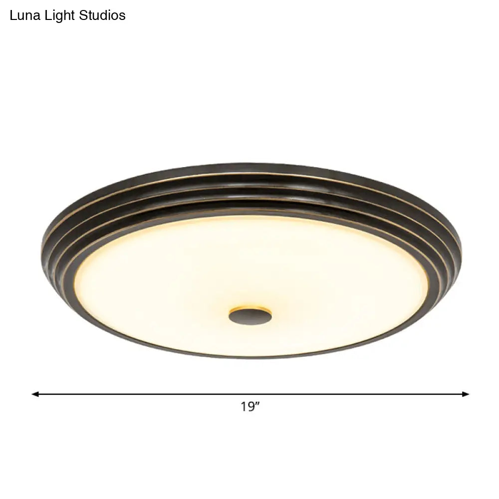 14/15/19 Wide Black Country Style Circular Led Flush Ceiling Lighting With Opal Glass - Mount