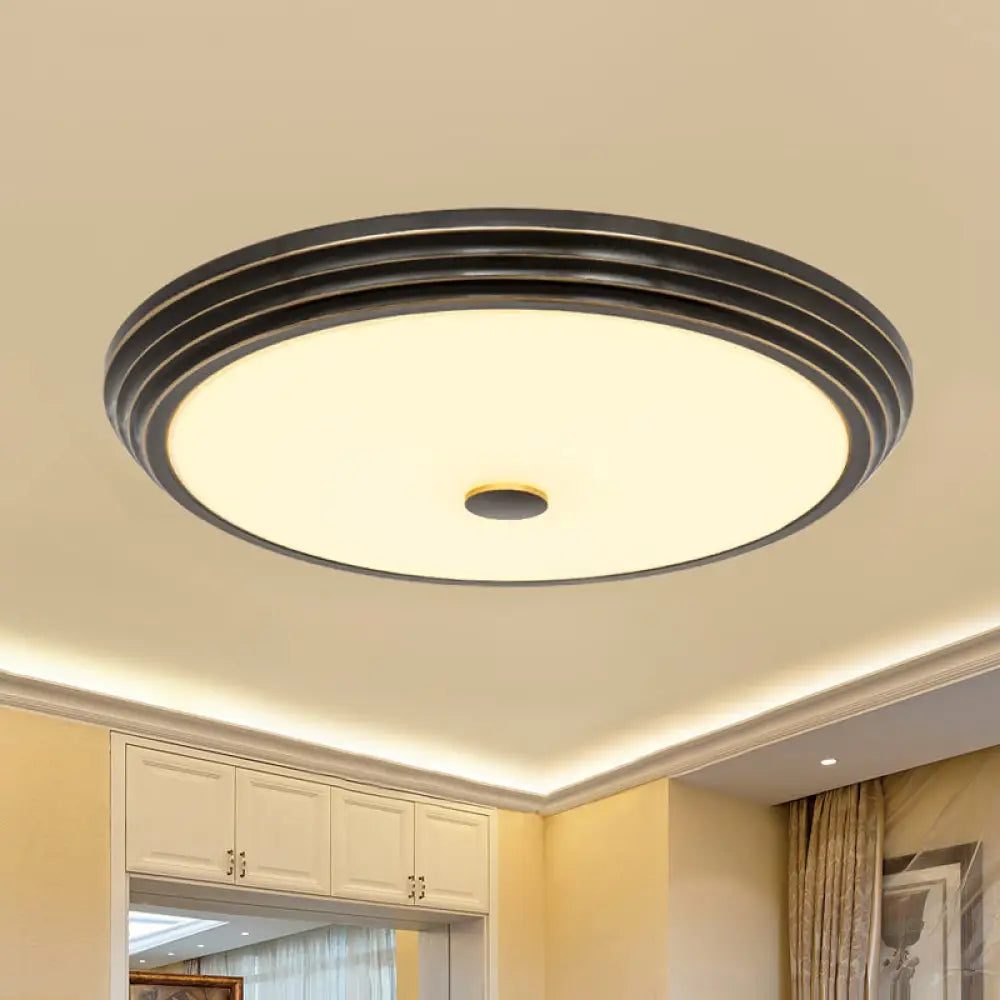 14’/15’/19’ Wide Black Country Style Circular Led Flush Ceiling Lighting With Opal Glass -