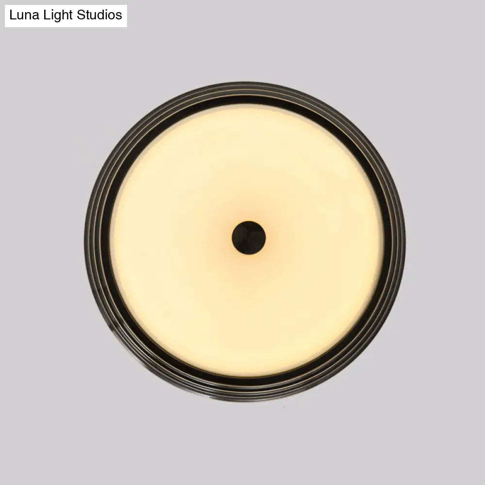 14/15/19 Wide Black Country Style Circular Led Flush Ceiling Lighting With Opal Glass - Mount