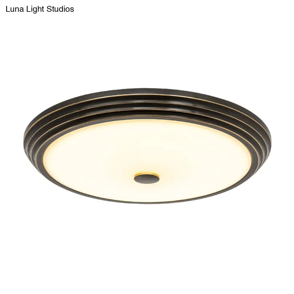 14/15/19 Wide Black Country Style Circular Led Flush Ceiling Lighting With Opal Glass - Mount