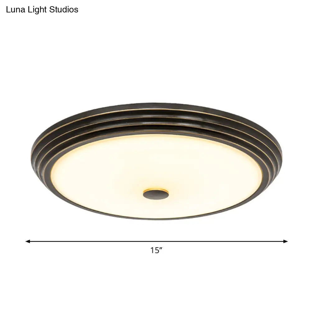 14’/15’/19’ Wide Black Country Style Circular Led Flush Ceiling Lighting With Opal Glass - Mount