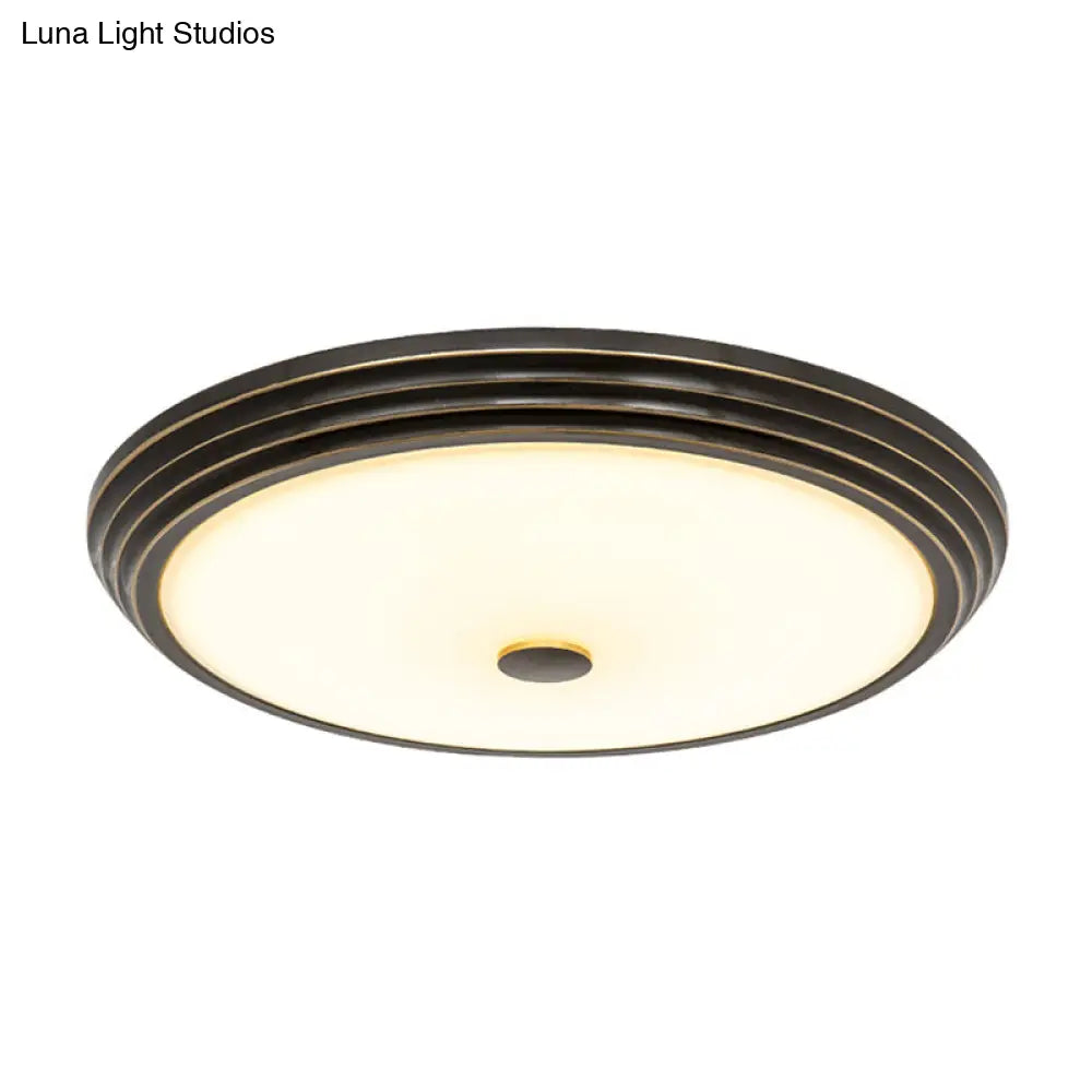 14’/15’/19’ Wide Black Country Style Circular Led Flush Ceiling Lighting With Opal Glass - Mount