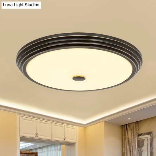 14/15/19 Wide Black Country Style Circular Led Flush Ceiling Lighting With Opal Glass - Mount / 14