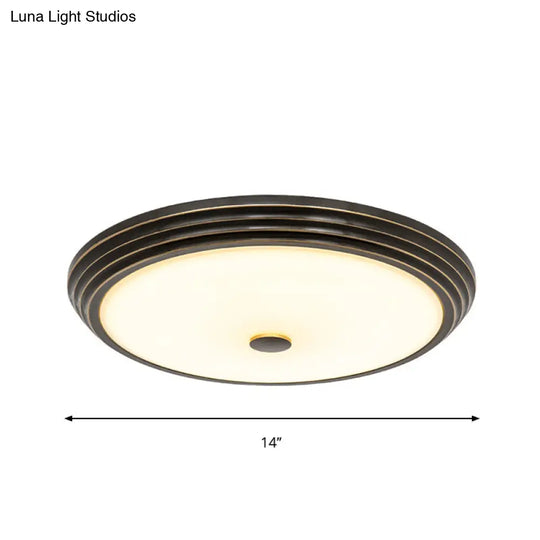 14/15/19 Wide Black Country Style Circular Led Flush Ceiling Lighting With Opal Glass - Mount