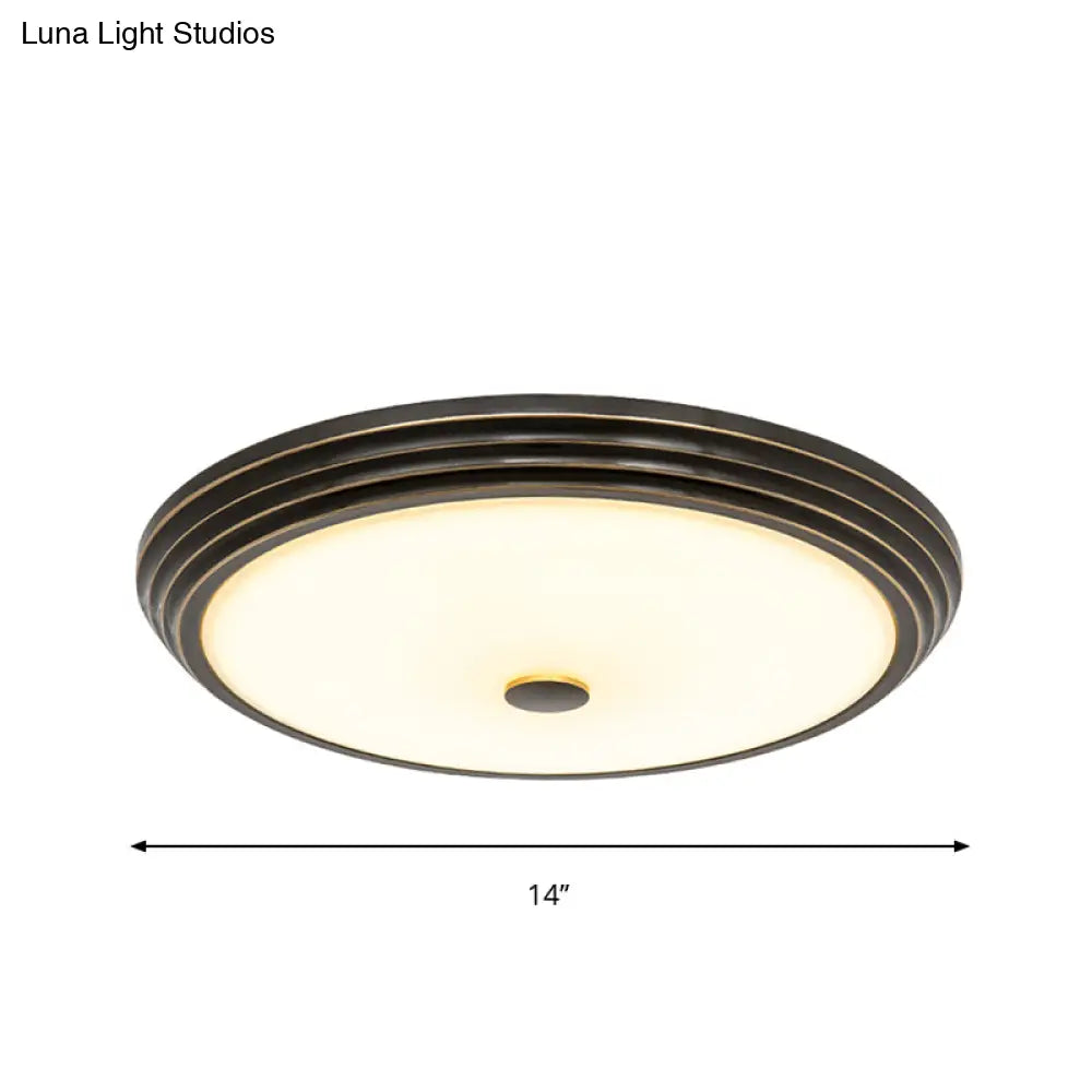 14’/15’/19’ Wide Black Country Style Circular Led Flush Ceiling Lighting With Opal Glass - Mount