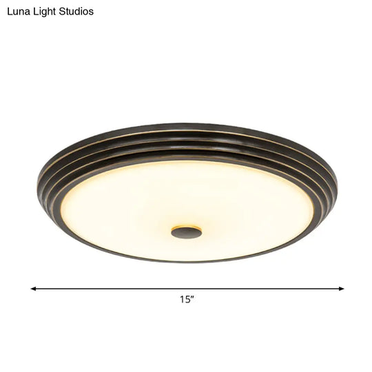 14/15/19 Wide Black Country Style Circular Led Flush Ceiling Lighting With Opal Glass - Mount