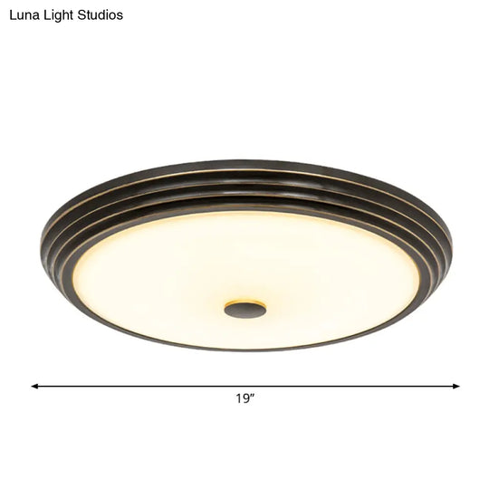 14’/15’/19’ Wide Black Country Style Circular Led Flush Ceiling Lighting With Opal Glass - Mount