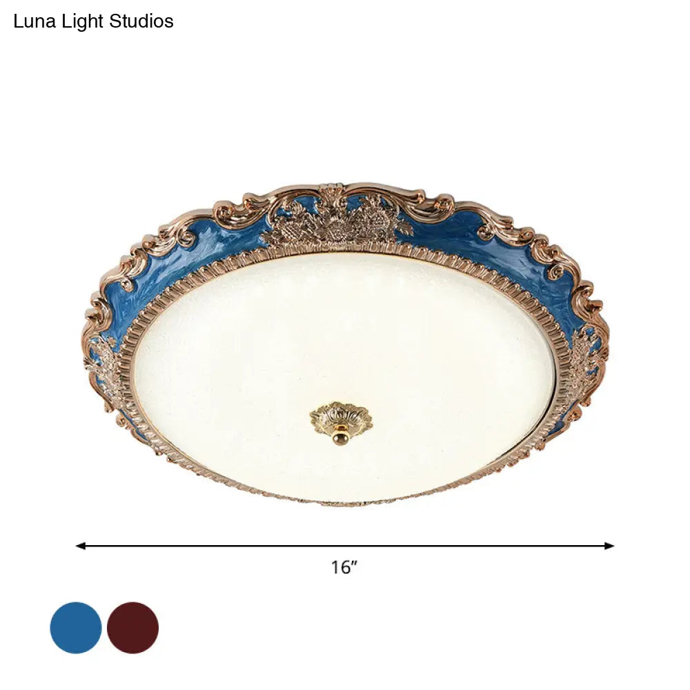 14’/16’/19.5’ Led Bowl Flush Mount Lamp Countryside Red/Blue Finish Ceiling Light For Bedroom