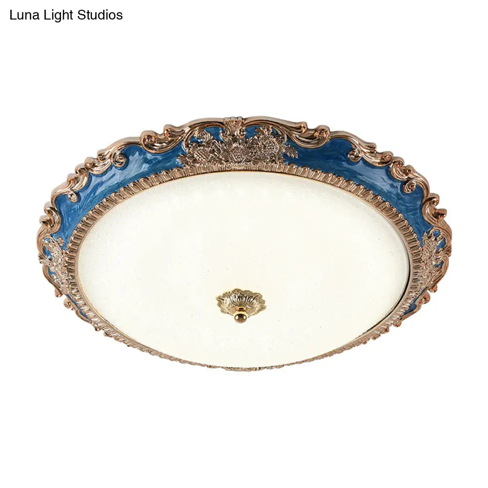 14’/16’/19.5’ Led Bowl Flush Mount Lamp Countryside Red/Blue Finish Ceiling Light For Bedroom