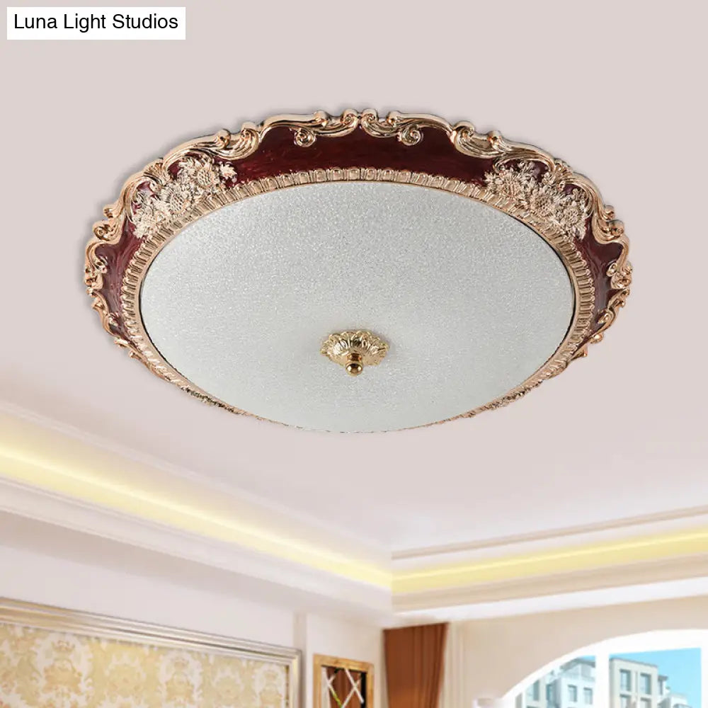 14’/16’/19.5’ Led Bowl Flush Mount Lamp Countryside Red/Blue Finish Ceiling Light For Bedroom