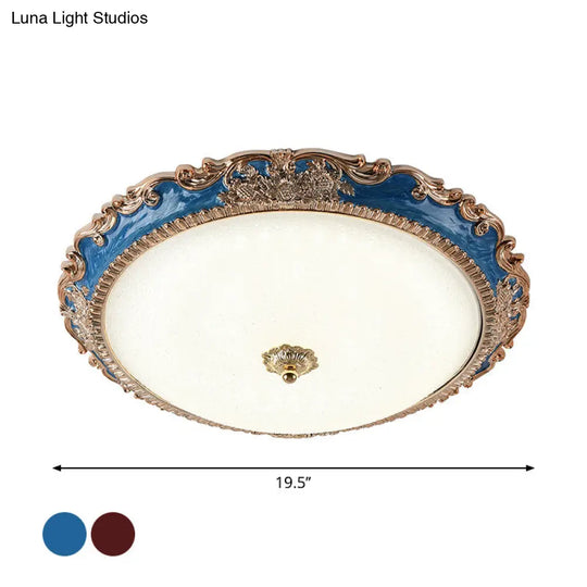 14/16/19.5 Led Bowl Flush Mount Lamp Countryside Red/Blue Finish Ceiling Light For Bedroom