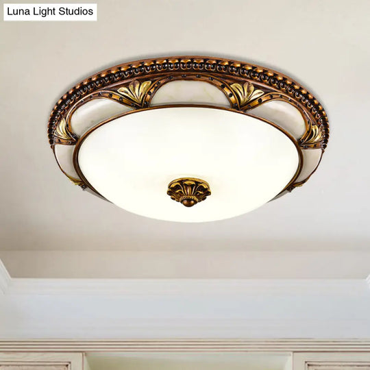 14/16/19.5 Led Floral Cream Glass Ceiling Lamp Fixture In Brass
