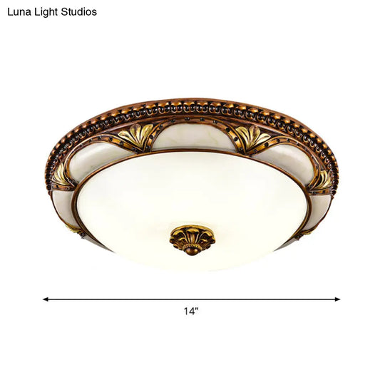 14/16/19.5 Led Floral Cream Glass Ceiling Lamp Fixture In Brass